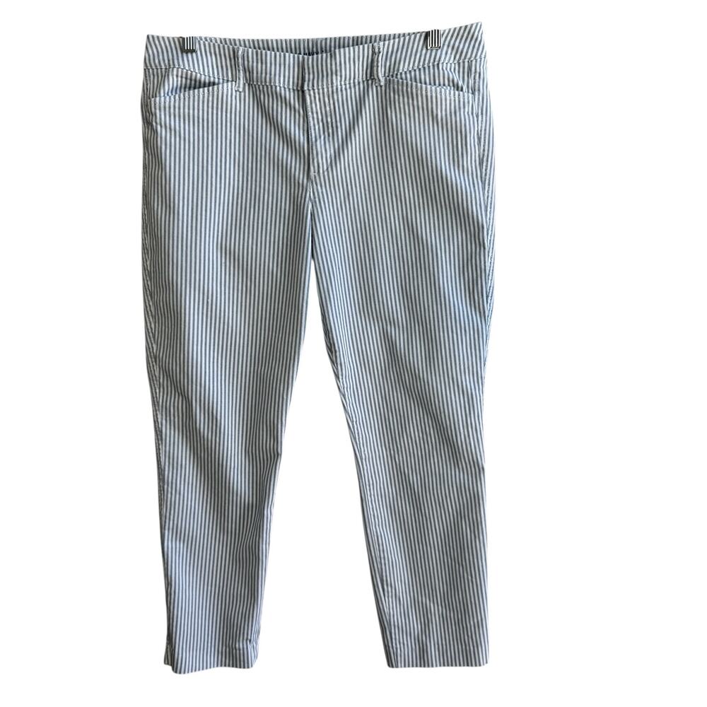 OLD NAVY Railroad Stripe Chino Pants Womens 12 Blue White Mid-Rise Ankle Stretch